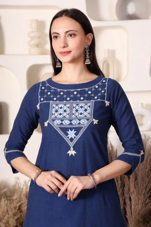 Urmul Soof Embroidery MOHINI Navy Blue Kurta - Pant Set