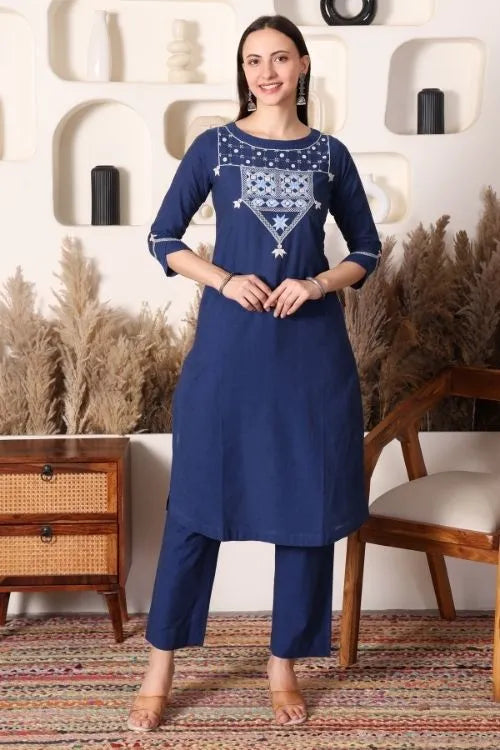 Urmul Soof Embroidery MOHINI Navy Blue Kurta - Pant Set