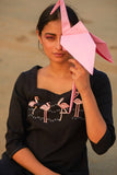 Okhai 'Flaming Flamingos' Cotton Handloom Embroidered Long Kurta | Relove