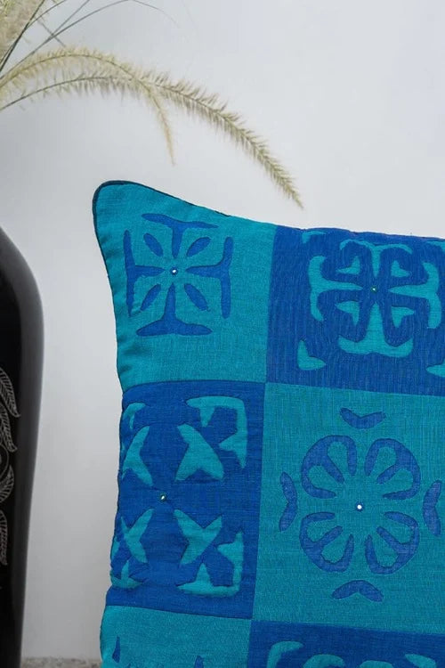 Craftroots Blue & Multi Applique Patchwork Cushion Cover Set Of 2