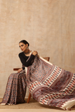 Riyaz Khatri Traditional Ajrakh Hand Block Printed And Natural Dye Modal Silk Saree With Beautiful Tassels - Offwhite