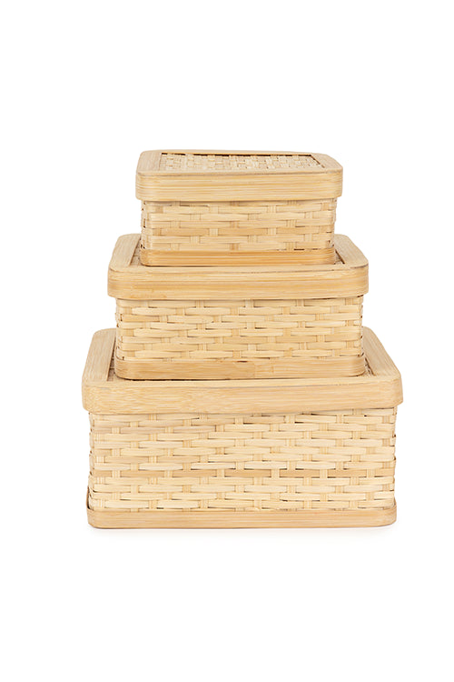Greenkraftsora Handcrafted Bamboo Square Box - Set Of 3