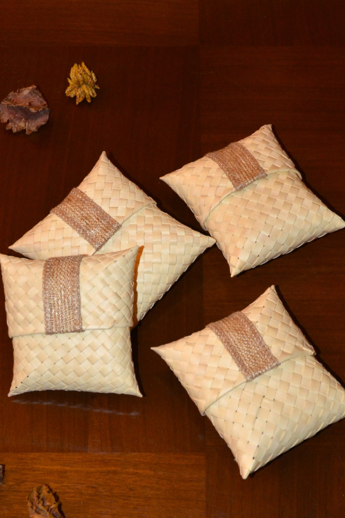 Dharini Palm Leaf Gift Pouches Natural (Set Of 4)