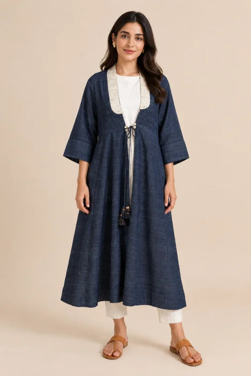 Moralfibre Grey  Erisilk Open Overlay With Intricate Zardosi  Butta  At Back  From "Shapes Collection"