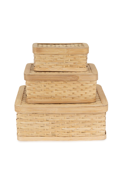 Greenkraftsora Handcrafted Bamboo Rectangular Box - Set Of 3