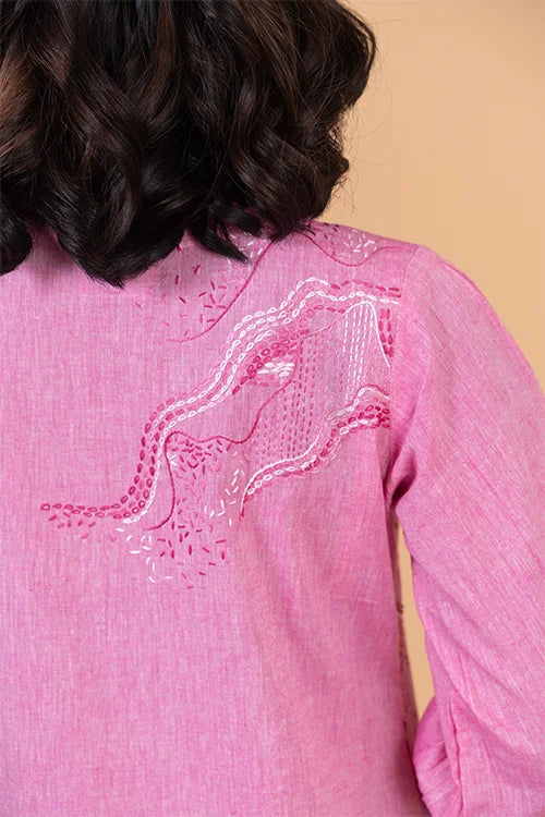 Okhai 'Hibiscus' Hand Embroidered Pure Cotton Kurta