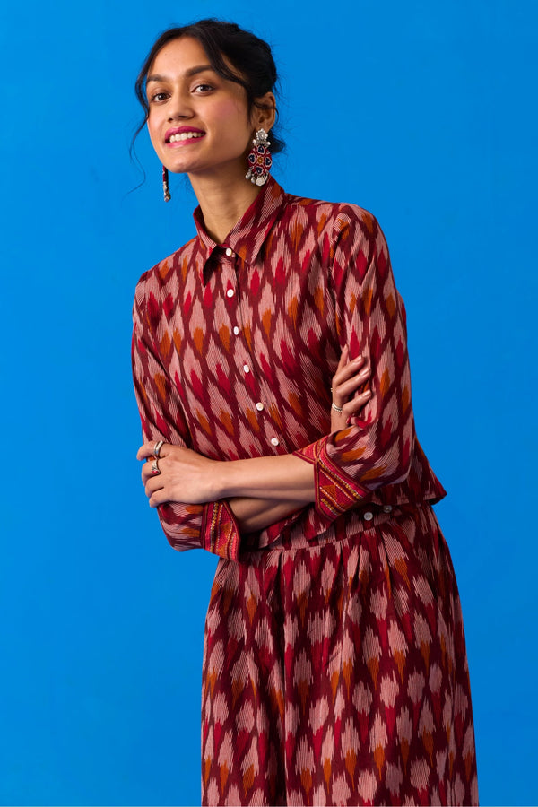 Okhai "Colossal" Hand-Embroidered Mirrorwork Pure Cotton Ikkat Top and Pants Set