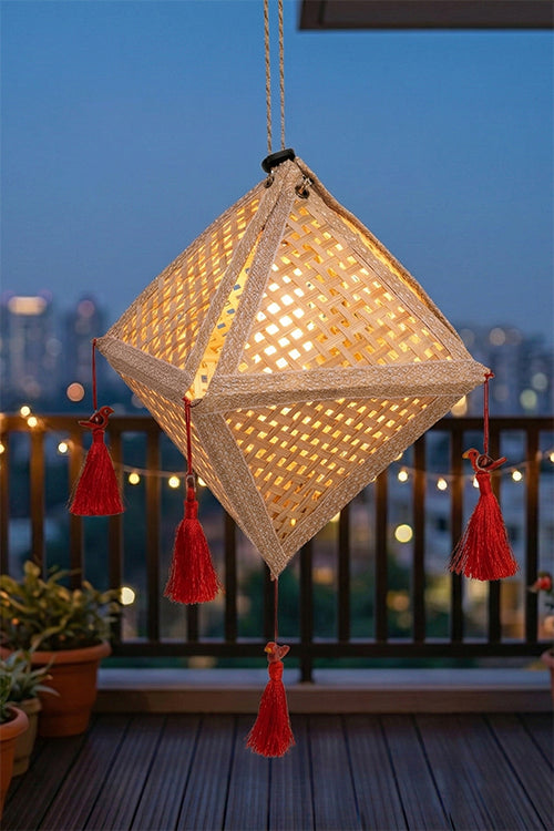 Greenkraft Jhoomar Handcrafted Bamboo Lantern Natural