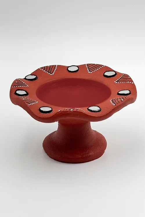 Antarang: Terracotta- Handpainted - Terracotta Flower Diya Set Of 6