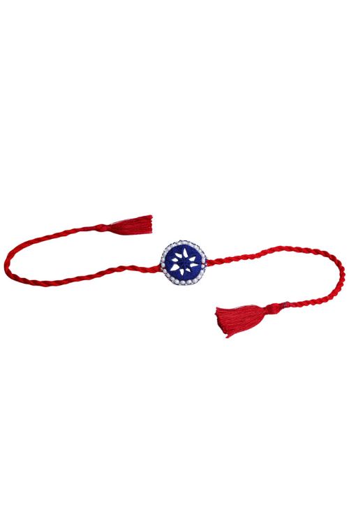 Antarang  (Set Of 2)  Mirror Work, 100% Cotton, Kajal Bhai Rakhi. Blue-Red. Made By Divyang Rural Women