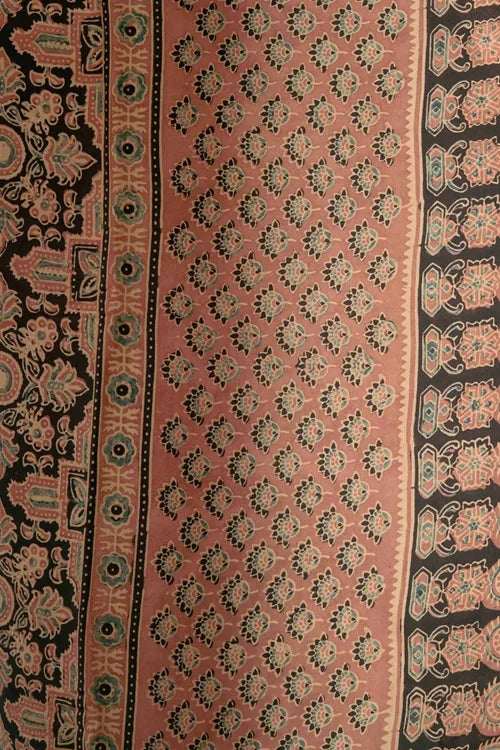 Craftroots Ajrakh All Over Floral Modal Saree With Tassels