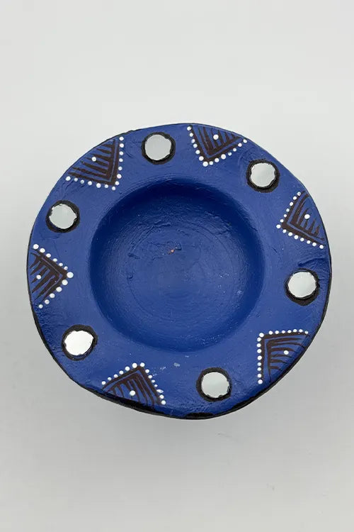 Antarang: Terracotta- Handpainted - Blue Flower Diya Set Of 6