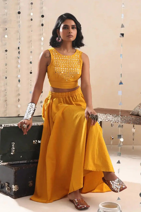 Okhai "Sunshine"  Mirrorwork Yellow Pure Cotton Sleeveless Blouse