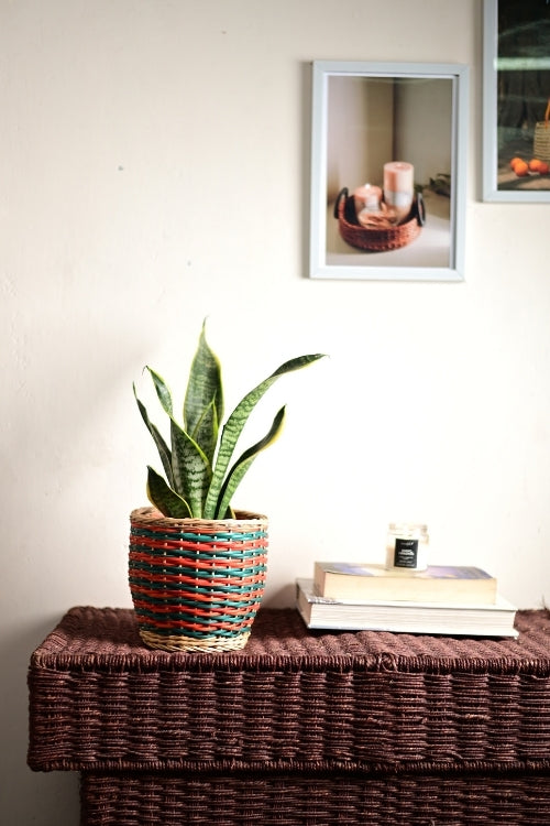 Kadam Haat Wicker Table Planter - Multicolour