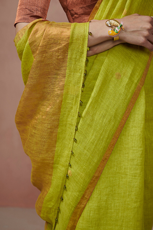 Dressfolk Firefly Forest Linen Saree