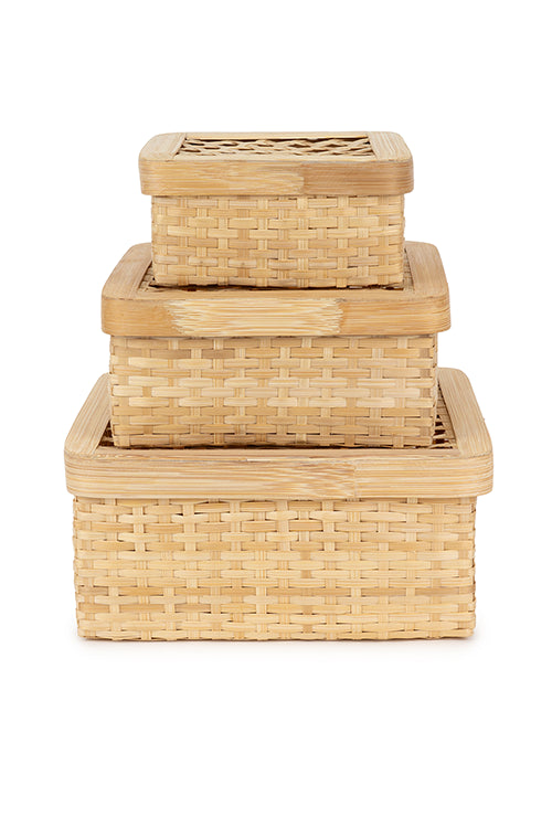 Greenkraftmira Handcrafted Bamboo Square Box - Set Of 3