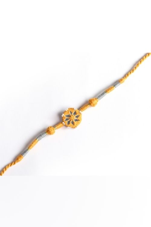 Antarang- Patwa Mirror Work, 100% Cotton, Bhai Rakhi Set. Light Pink-Yellow Made By Divyang Rural Women.