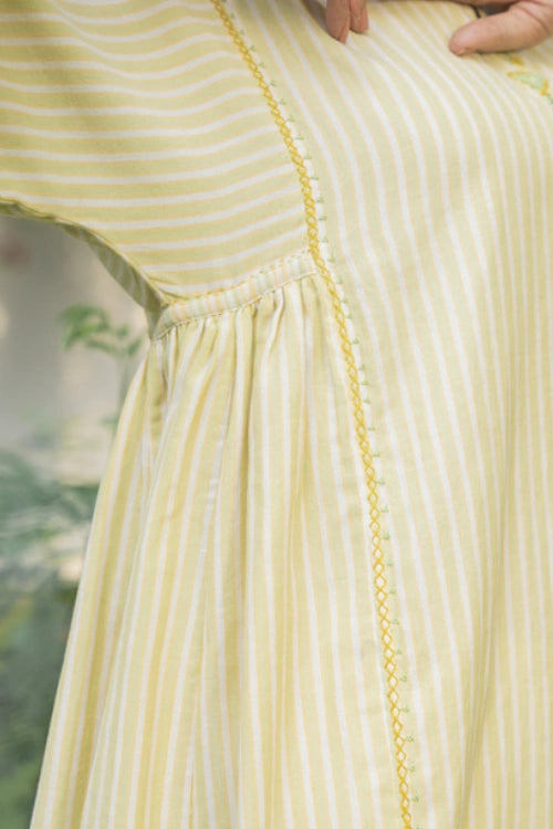 Rangsutra Suhani Cream Striped Cotton Kurta Cum Dress With Soof Hand Embroidery