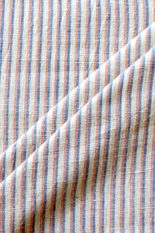 Moralfibre 100% Cotton Handspun Pink & Blue Multi Stripe Fabric (0.50 mtr )