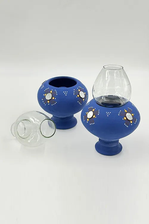 Antarang- Traditional Oil Lamps- Akhand Diyas- Blue(Set Of 2)