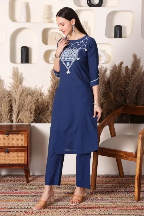 Urmul Soof Embroidery MOHINI Navy Blue Kurta - Pant Set