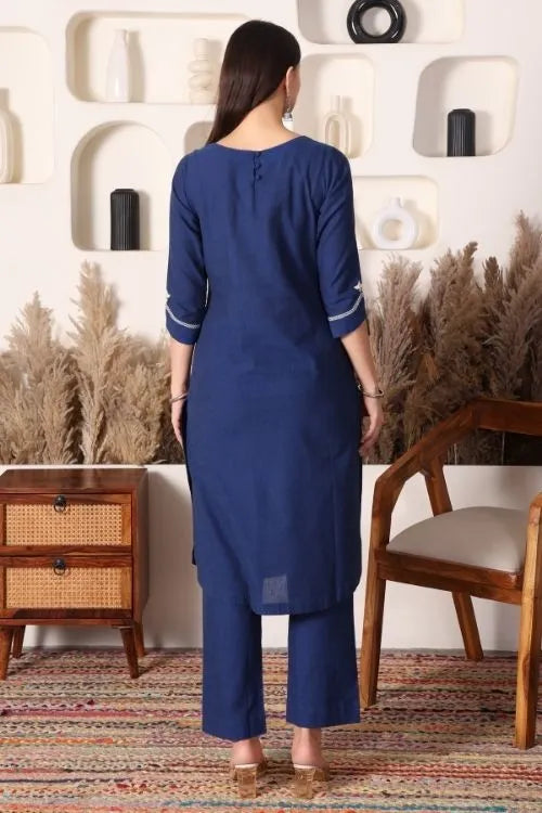 Urmul Soof Embroidery MOHINI Navy Blue Kurta - Pant Set