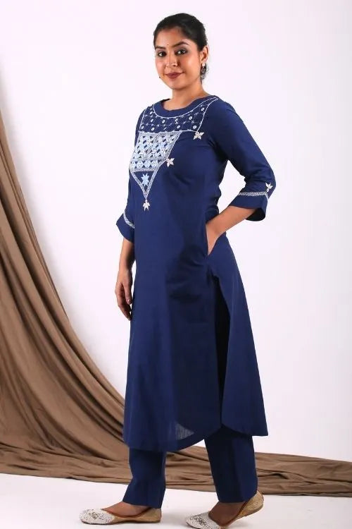Urmul Soof Embroidery MOHINI Navy Blue Kurta - Pant Set