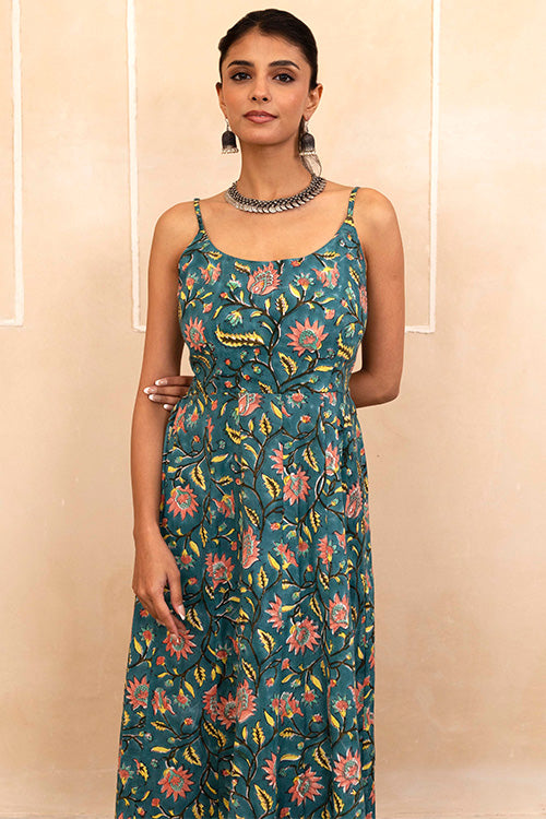 Shuddhi Teal Spaghetti Dress