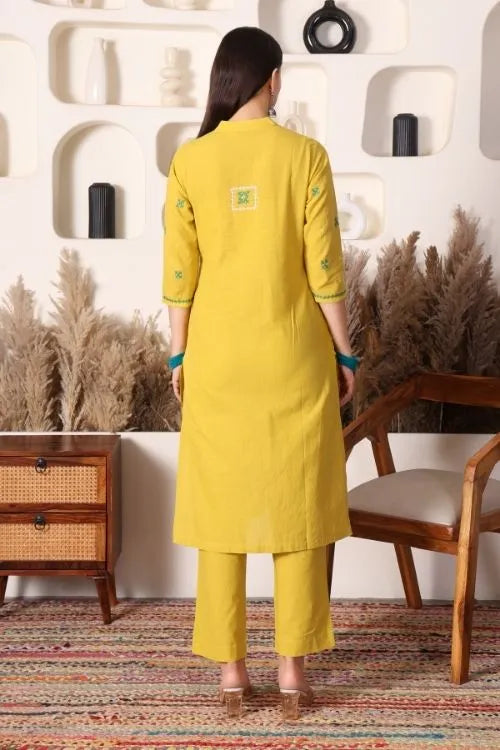 Urmul Sindhi Embroidery SAMU Lime Green Kurta - Pant Set