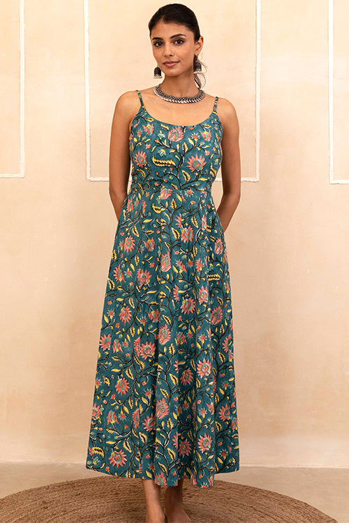 Shuddhi Teal Spaghetti Dress