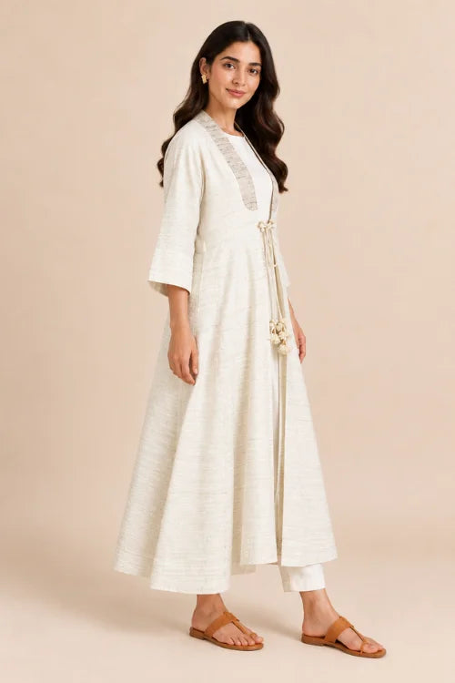 Moralfibre Ecru  Erisilk Open Overlay With Intricate Zardosi  Butta  At Back  From "Shapes Collection"