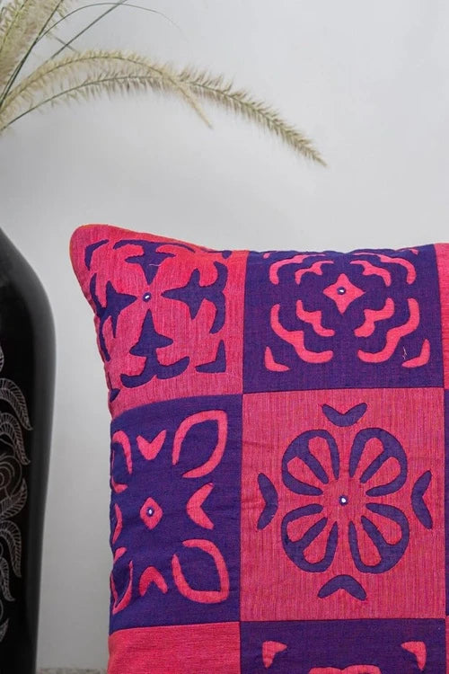 Craftroots Blue & Multi Applique Patchwork Cushion Cover Set Of 2