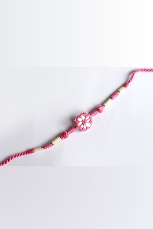 Antarang- Patwa Mirror Work, 100% Cotton, Bhai Rakhi Set. Light Pink-Yellow Made By Divyang Rural Women.