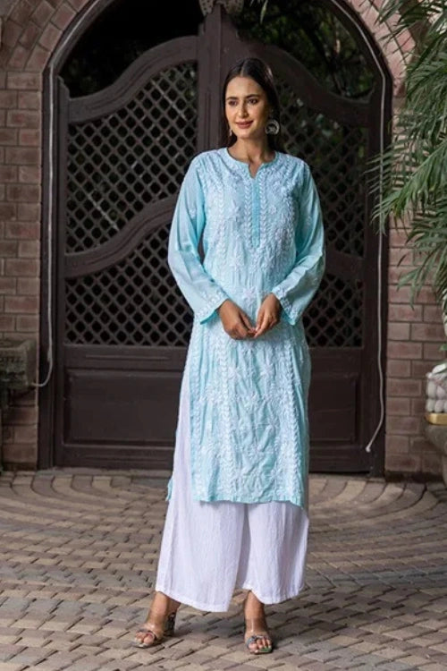 Craftroots Straight-Cut Chikan Kari Kurta