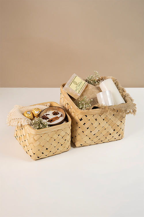 Greenkraftaurea Handcrafted Bamboo Basket - Set Of 2