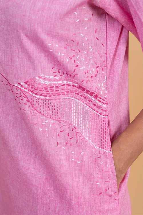 Okhai 'Hibiscus' Hand Embroidered Pure Cotton Kurta