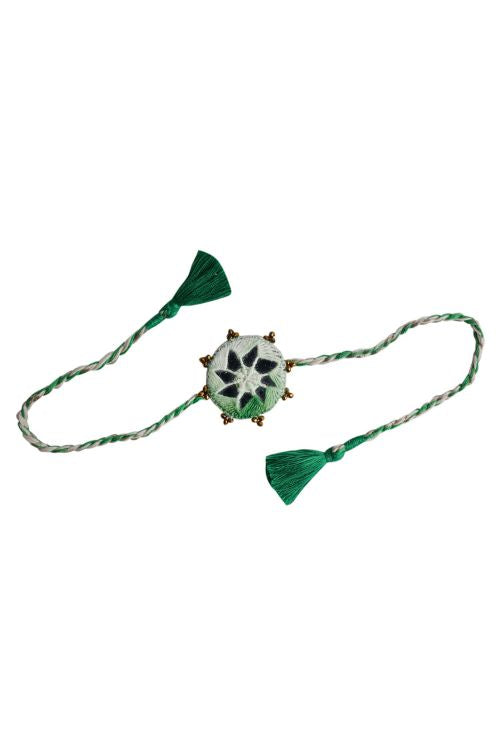 Antarang- Mirror Work, 100% Cotton, Set Of 3 Kanaaha Bhai Rakhi. Blue, Green And Pink,  Made By Divyang Rural Women.