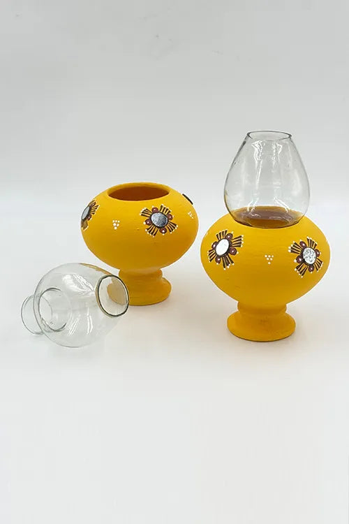 Antarang- Traditional Oil Lamps- Akhand Diyas- Yellow(Set Of 2)