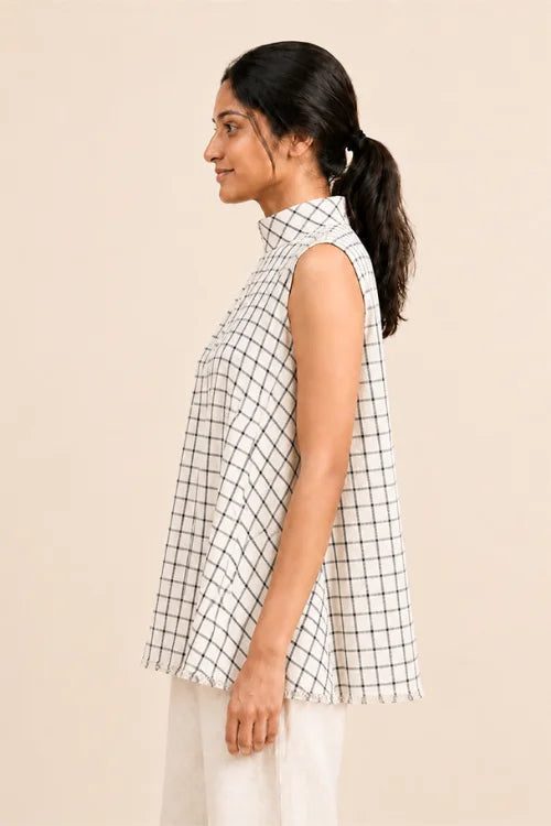 Moralfibre Highneck Side Pannel Checkered Black Top