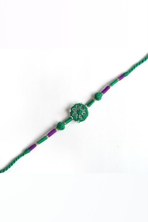 Antarang- Patwa Mirror Work, 100% Cotton, Bhai Rakhi Set. Marron-Green. Made By Divyang Rural Women.