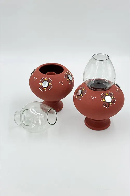 Antarang- Traditional Oil Lamps- Akhand Diyas- Teracotta(Set Of 2)