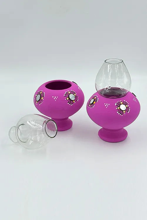 Antarang- Traditional Oil Lamps- Akhand Diyas- Purple(Set Of 2)