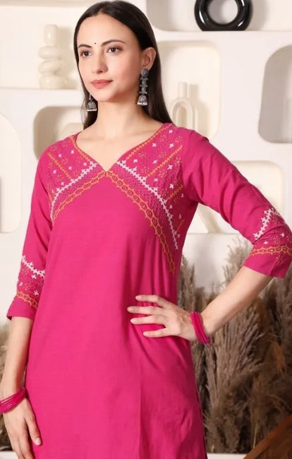 Urmul Sindhi Embroidery SANTOSH Pink Kurta - Pant Set