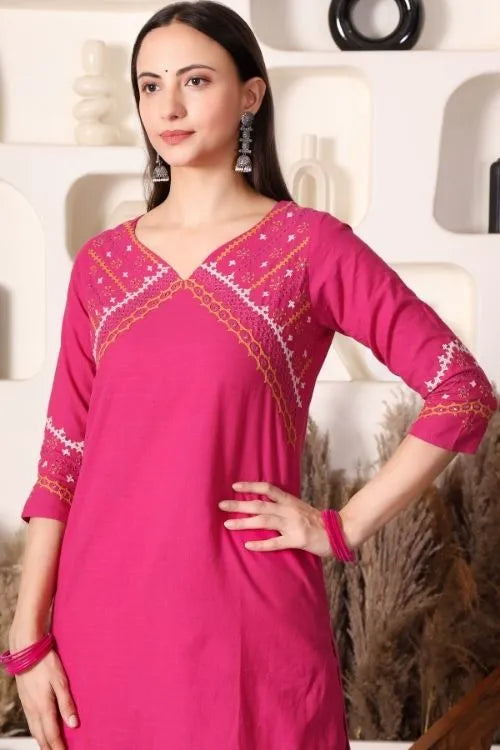 Urmul Sindhi Embroidery SANTOSH Pink Kurta - Pant Set