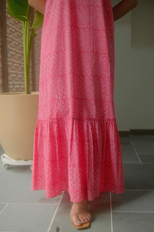 Dharan Hand Block Print "Pink Jhalar Dress"