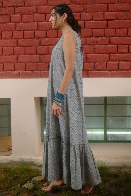 Dharan Hand Block Print "Grey Jhalar Dress"