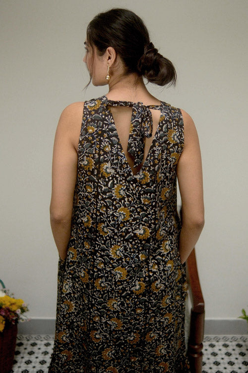 Dharan Hand Block Print "Black Jhalar Dress"