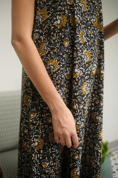 Dharan Hand Block Print "Black Jhalar Dress"