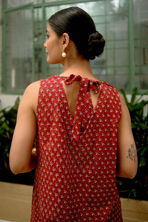 Dharan Hand Block Print "Red Jhalar Dress"