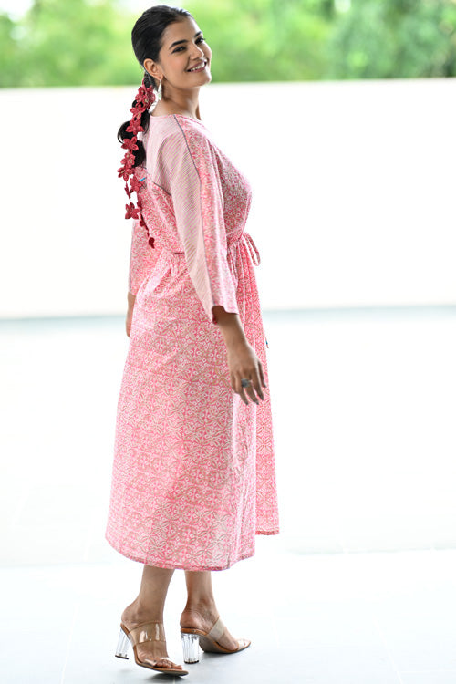 Dharan Hand Block Print "Pink Miko Kaftan"